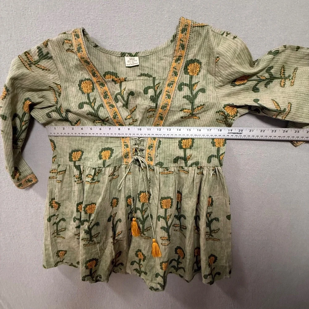Nav Jeewan Babydoll Ethnic Boho Fusion Made India‎ Tunic Top Women Size Large 42